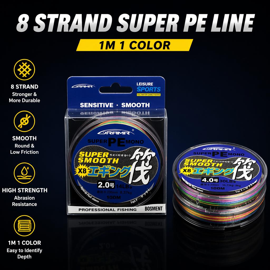 High Strength 8 Strand Colored PE Braided Fishing Line 100m 1 Color Per Meter Bite Proof Durable 100m