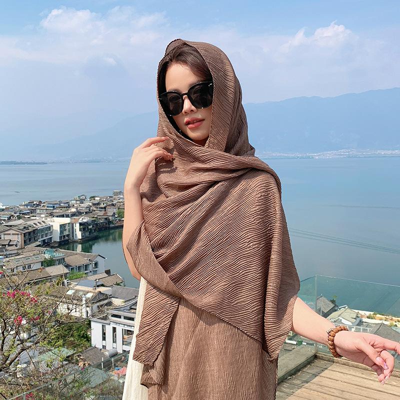 New Cotton Linen Elegant Solid Women Silk Scarf Beach Wrap Shawl Lady Musulman Femme Hijab Bandana Mujer Vacation Scarve Pareo