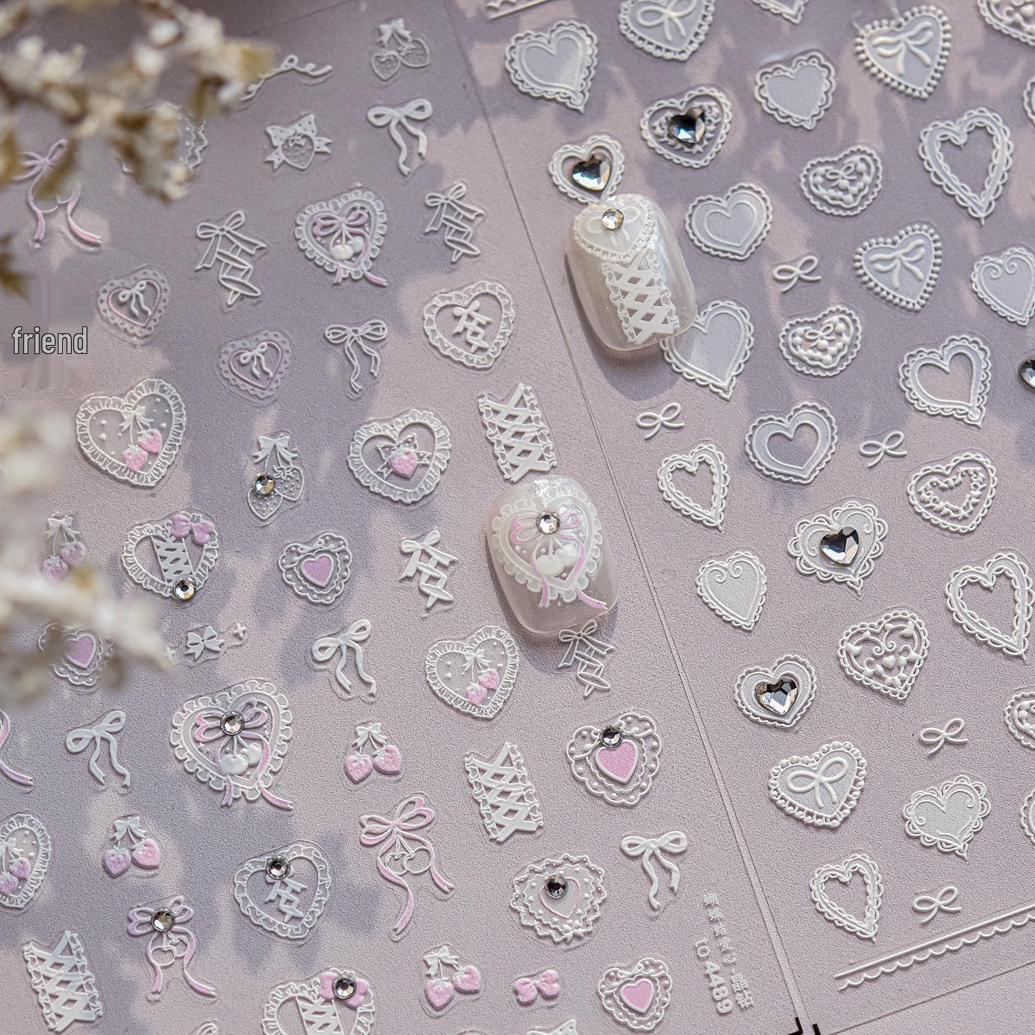 

Tomoni Heart & Lace Crystal Nail Art Stickers for Kids - Trendy Style