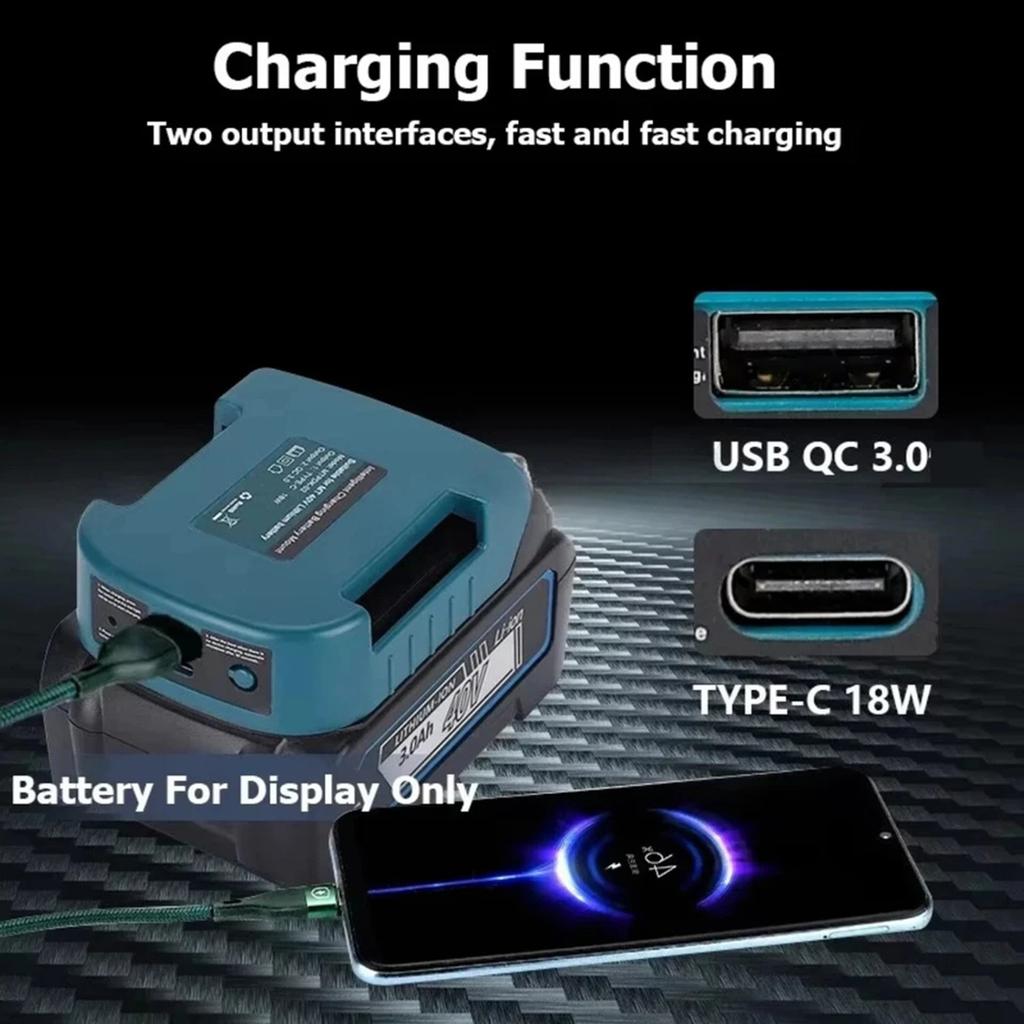 Battery Adapter Holder with Type C USB Fast Charging Port for 40V Belt Buckle Battery Pack Holder Carriers