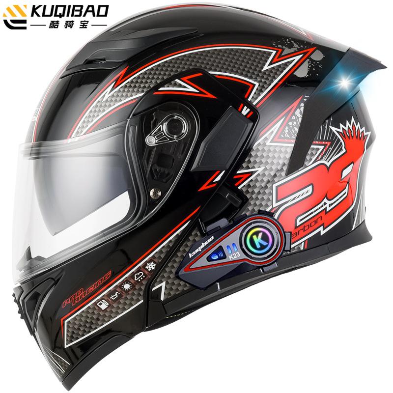 Kuqibao Dual Lens Open Face Helmet Motorcycle Bluetooth Helmet Dual Intercom Motorcycle Full Helmet Long Riding Range