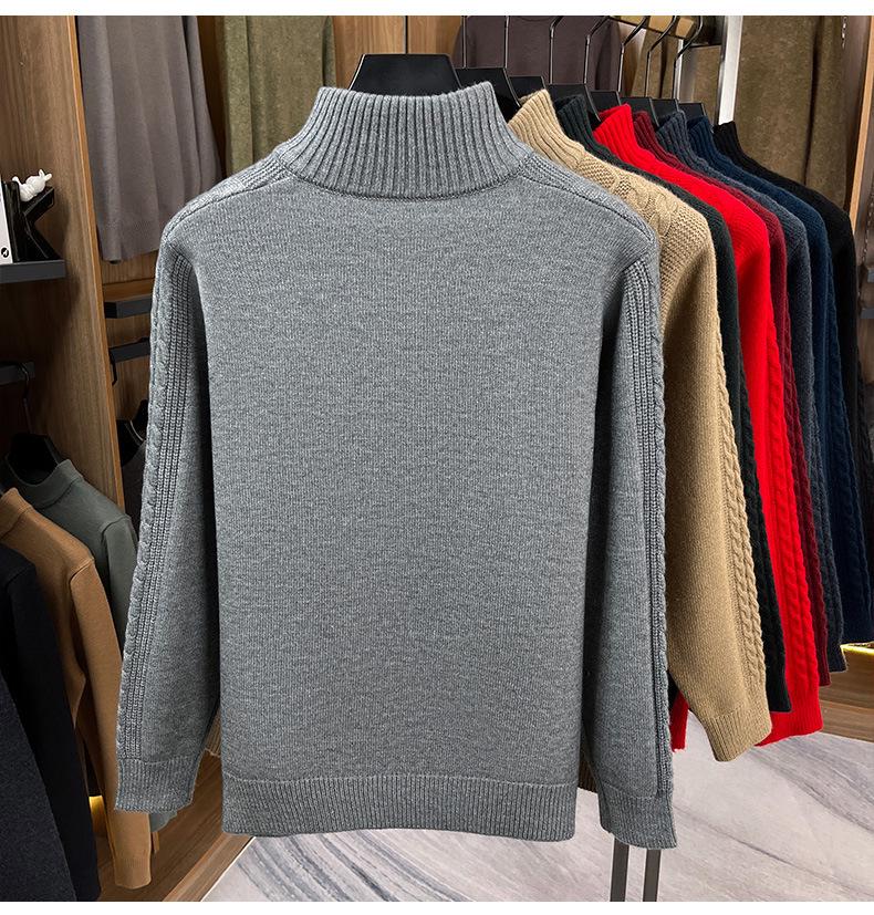 Herren Winter dicker Strick Pullover mit halbem Reißverschluss und Stehkragen