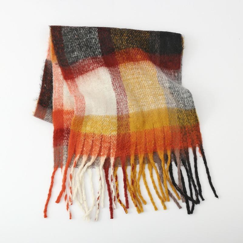 New mohair scarf women's autumn and winter thickened warm circle yarn fringed plaid scarf shawl