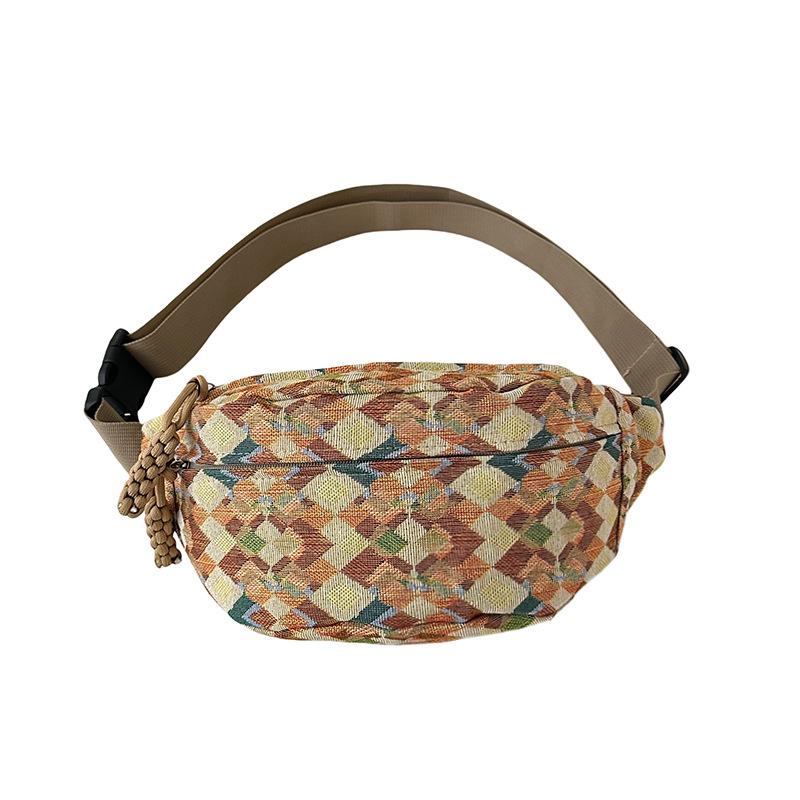 Retro-Karo-Tasche, literarisch und vielseitig, Brusttasche für Mädchen 2025, Umhängetasche, Knödeltasche, neue High-End-Nischen-Handy-Bauchtasche