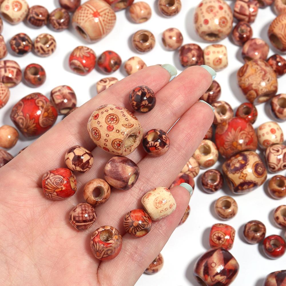 50pcs/lot Vintage Natural Big Hole Wooden Beads For Jewelry Making Loose Spacer Beads DIY Bracelet Necklace Accessory