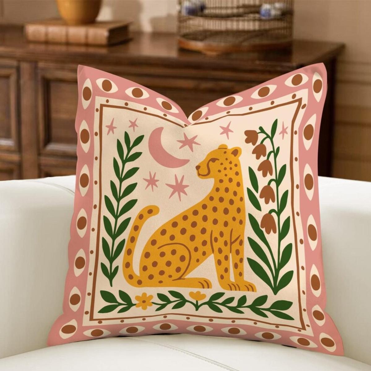 

Minimal Boho Sun Leopard Palm Tree Pillow Cover Decorative Cushion Case Modern Bohemian Home Decor 40X40cm