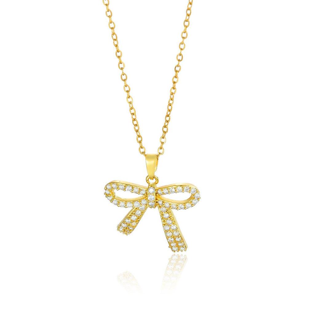 French Rhinestone Bow Necklace: Women's Stylish Niche Design, Shiny Versatile Clavicle Chain