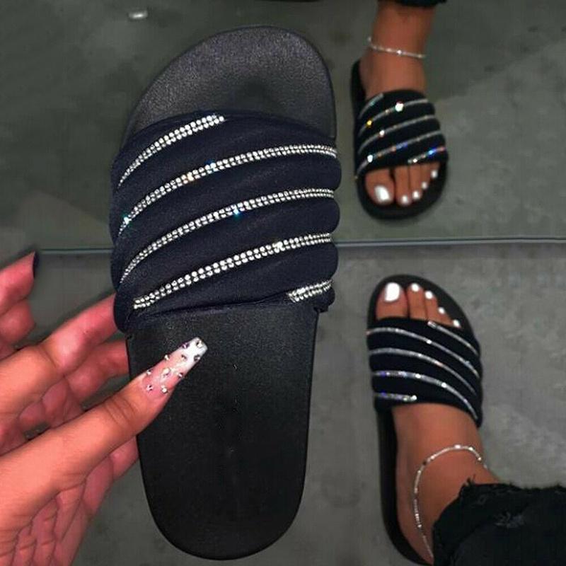 Ladies Sparkling Slip On Summer Mules Sandals With Comfortable Flat Design