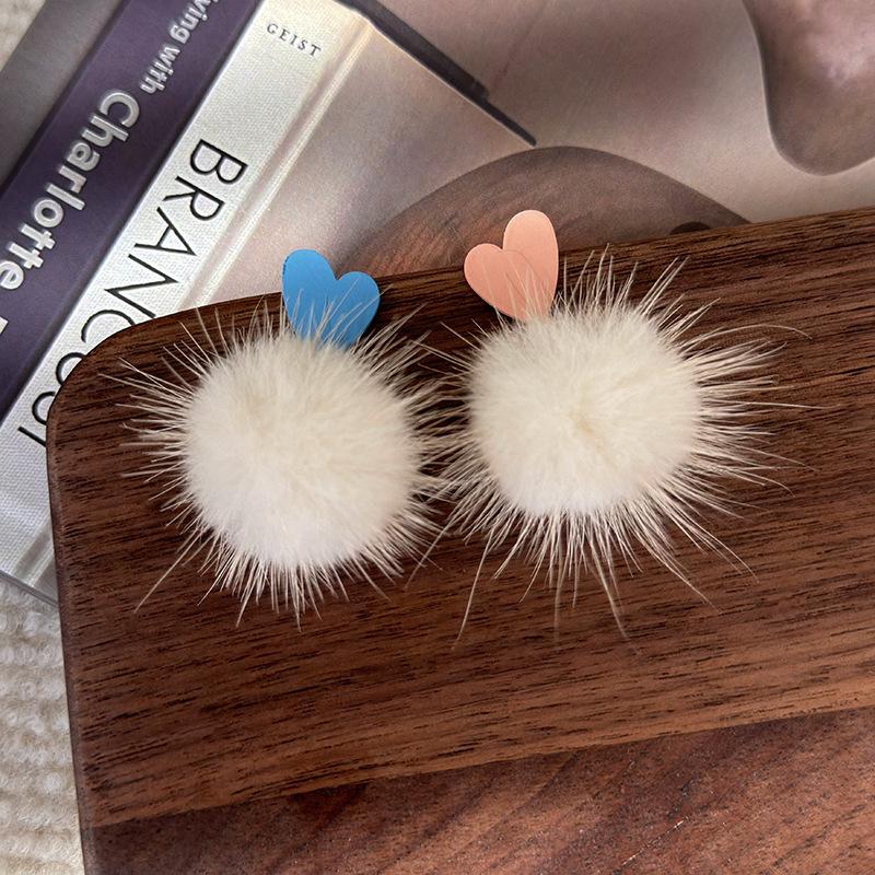 

Осенне-зимние плюшевые серьги для девочек, милые синие серьги с цветком любви, милые пушистые атмосферные серьги