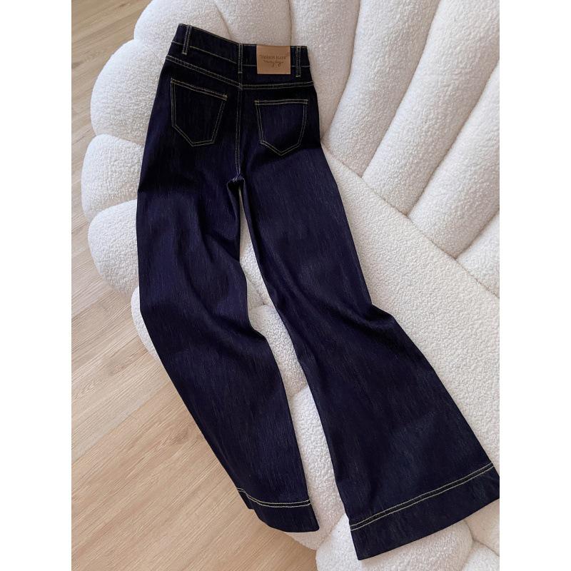 Damen High Waist Plus Size Dunkelblaue Winterjeans mit Fleecefutter - Lockere Micro-Flare Hose, Kollektion 2025