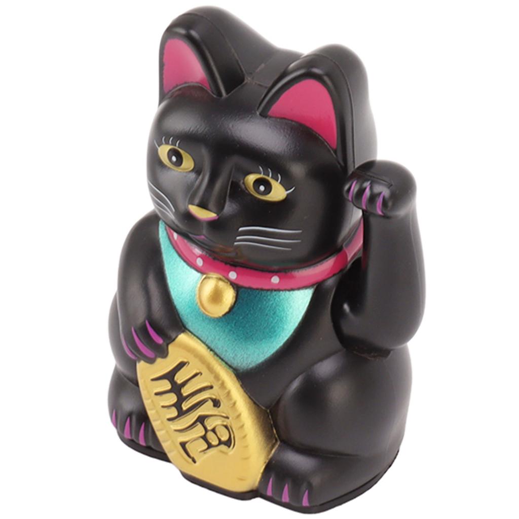 4 Inch Lucky Cat Decor Hand Waving Welcoming Cat for Home Desk Ornament Gift Giving Black