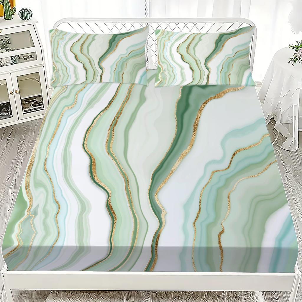 3D Fitted Sheets Marble pattern Bedding Printed With Elastic Mattress Cover And Pillowcase Custom 180x200cm Boy Kids Decor