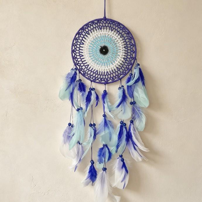 Evil Eye Feather Dream Catcher Pendant - Handmade Decorative Woven Craft