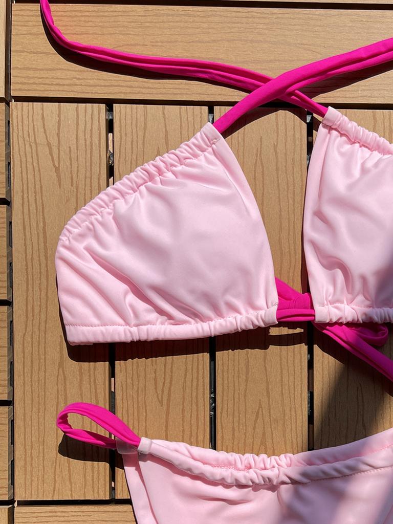 Micro Women Swimsuit Female Swimwear Sexy Halter Bikini Thong Brazilian Bikini Set Hot Pink Biquini Summer Swimming Suits