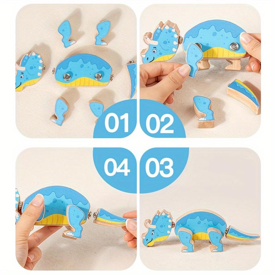 Fun and Interactive Wooden Dinosaur Building Blocks Toy,Detachable DIY Building Blocks for Ages 6/12, Multiplayer Play, Hand-Eye Coordination Skills