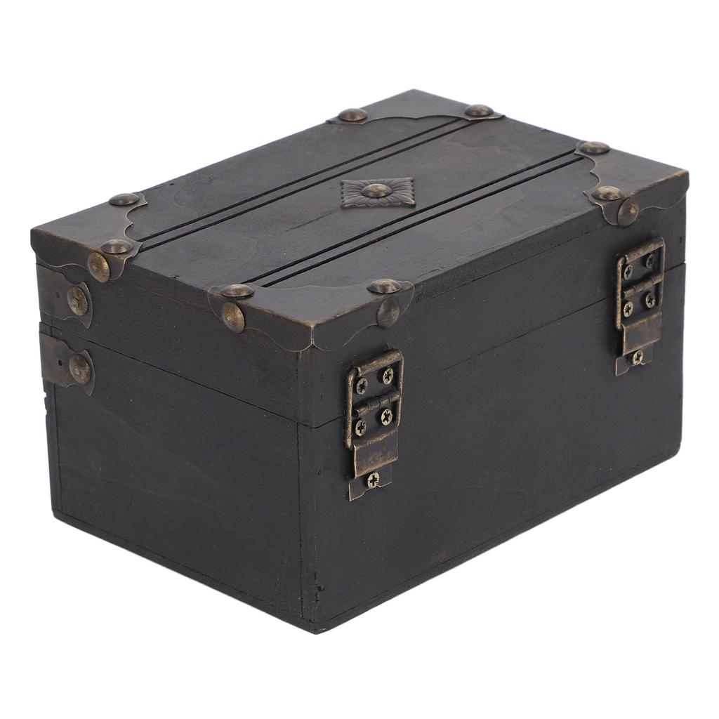 Vintage Wooden Jewelry Storage Box Treasure Chest Case Trinket Box Desk Decoration for Storing Necklace Rings Earrings