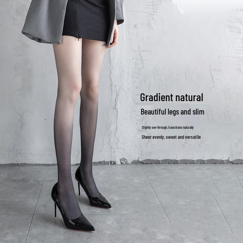 Gradient Black Open Crotch Silk Stockings: Anti-Snag, Fleece-Lined, Thin Style Pantyhose for Spring & Autumn