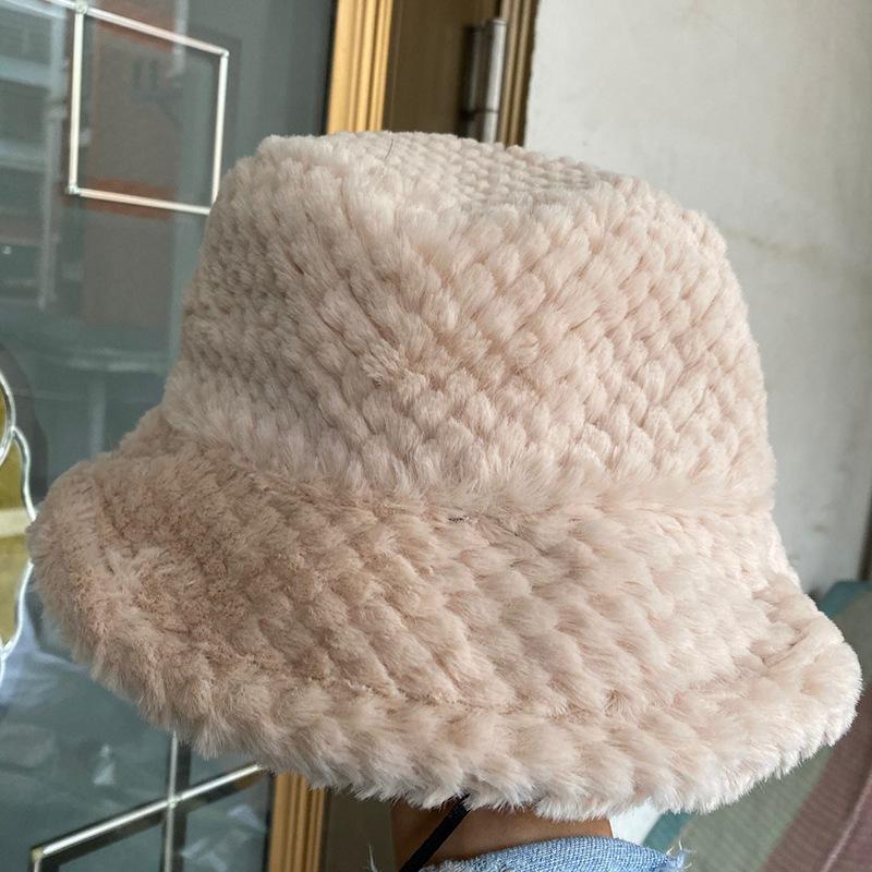 Korean Version of Women's Autumn and Winter Versatile Fluffy White Fisherman's Hat Showing Face and Small Winter Warm Ear Protection Hat