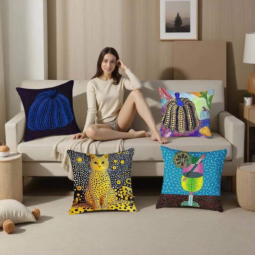 Yayoi Kusama Abstract Art Pumpkin Pillow Case Plush Fabric Soft Double Sided Print Home Sofa High Quality Cushion Cover Throw