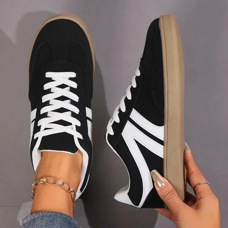 Shoes Female 2025 Hot Sale Lace Up Women's Vulcanize Shoes Spring Autumn Round Toe Mixed Colors Flat Casual Comfortable Sneakers