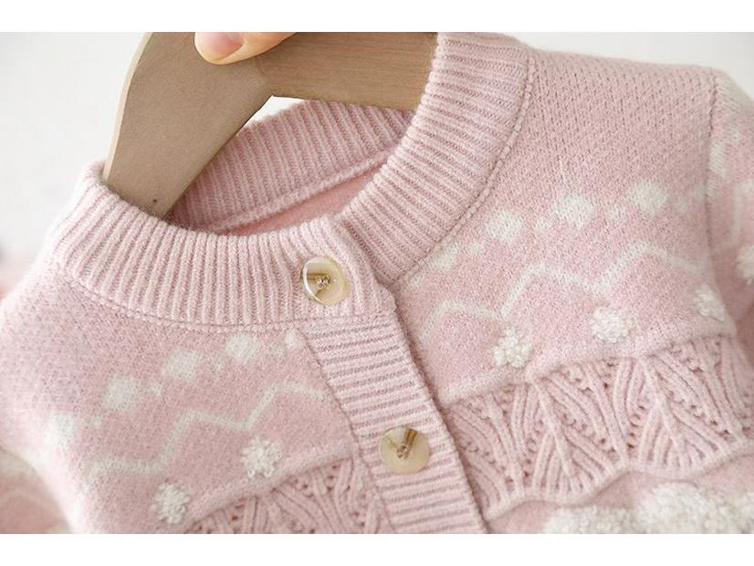 Fashionable Girls' Korean Style Knitted Cardigan Sweater - Autumn/Winter Lotus Root Color