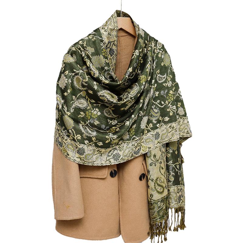 Modischer Herbst Bunter Kaschmir Schal Tuch für Damen Pashmina Blumen Muster Wickeltuch Damen Dicke Decke Weich Bufanda Halstuch