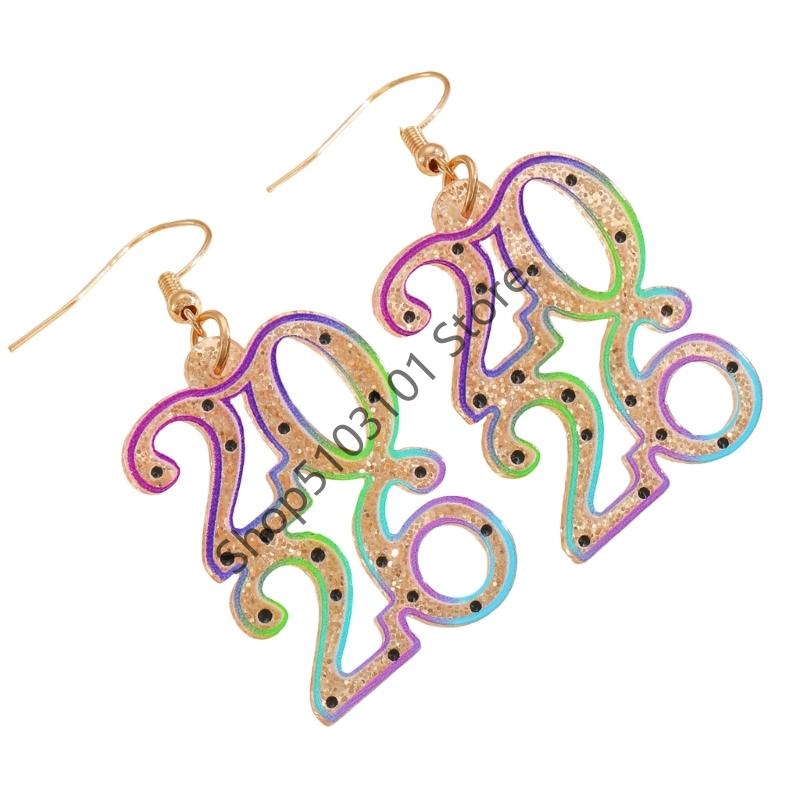 Minimalist New Year 2026 Earrings Hollow Out Metal Pendant Drop Earrings For Women Men New Year Jewelry Gifts
