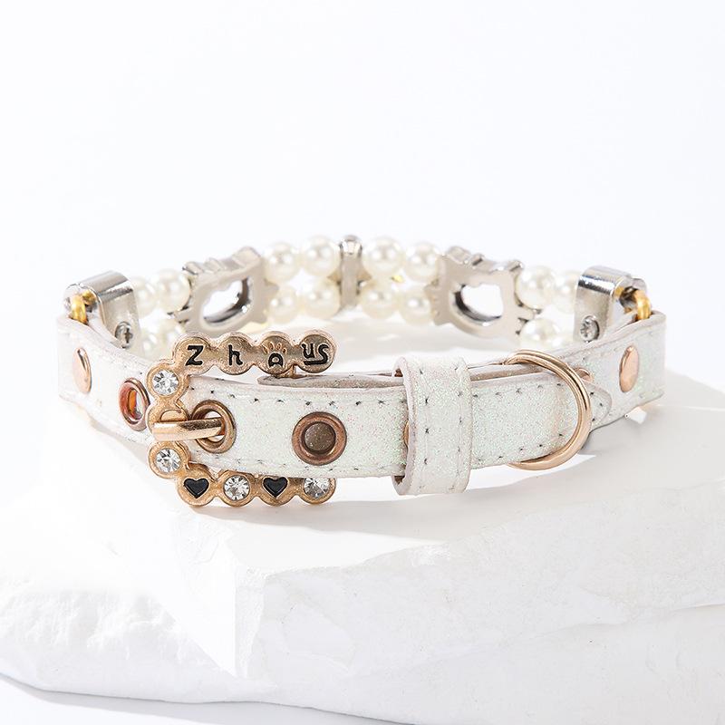 New Pet Bead Big Bone Hanging Collar, Small Cat Dog Simulation, Pearl Rhinestone, Cat Head Bead String, Cat Chain Item
