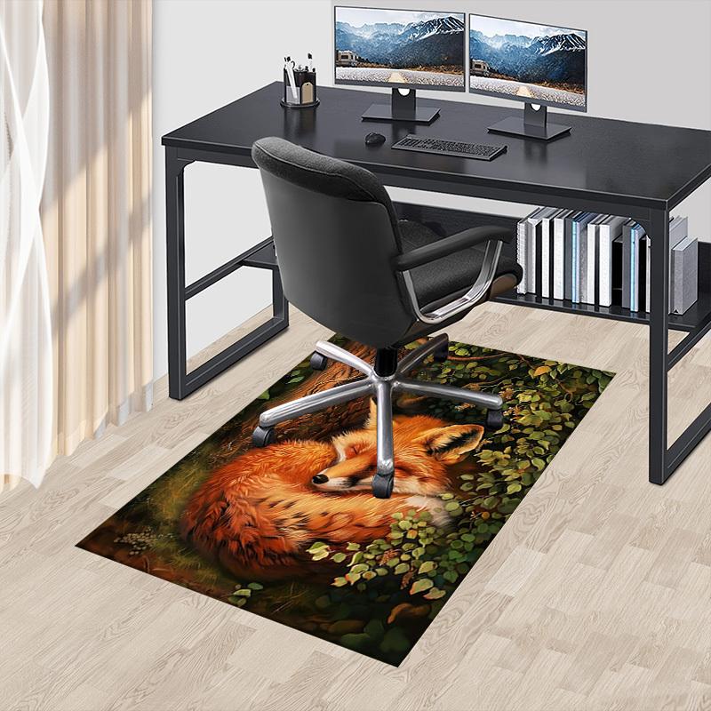 1 Stück Fuchs Wald rutschfester Boden Teppich Kompatibel für Büro & Wohnzimmer & Schlafzimmer & Esszimmer - Flach- Weich & Muster, Lebendige Farben-W251