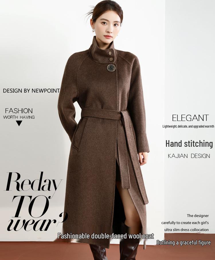 2025 Women's Double-Faced Cashmere Coat: Long, Belted, Elegant Autumn/Winter Wool Coat for Middle-Aged Women
