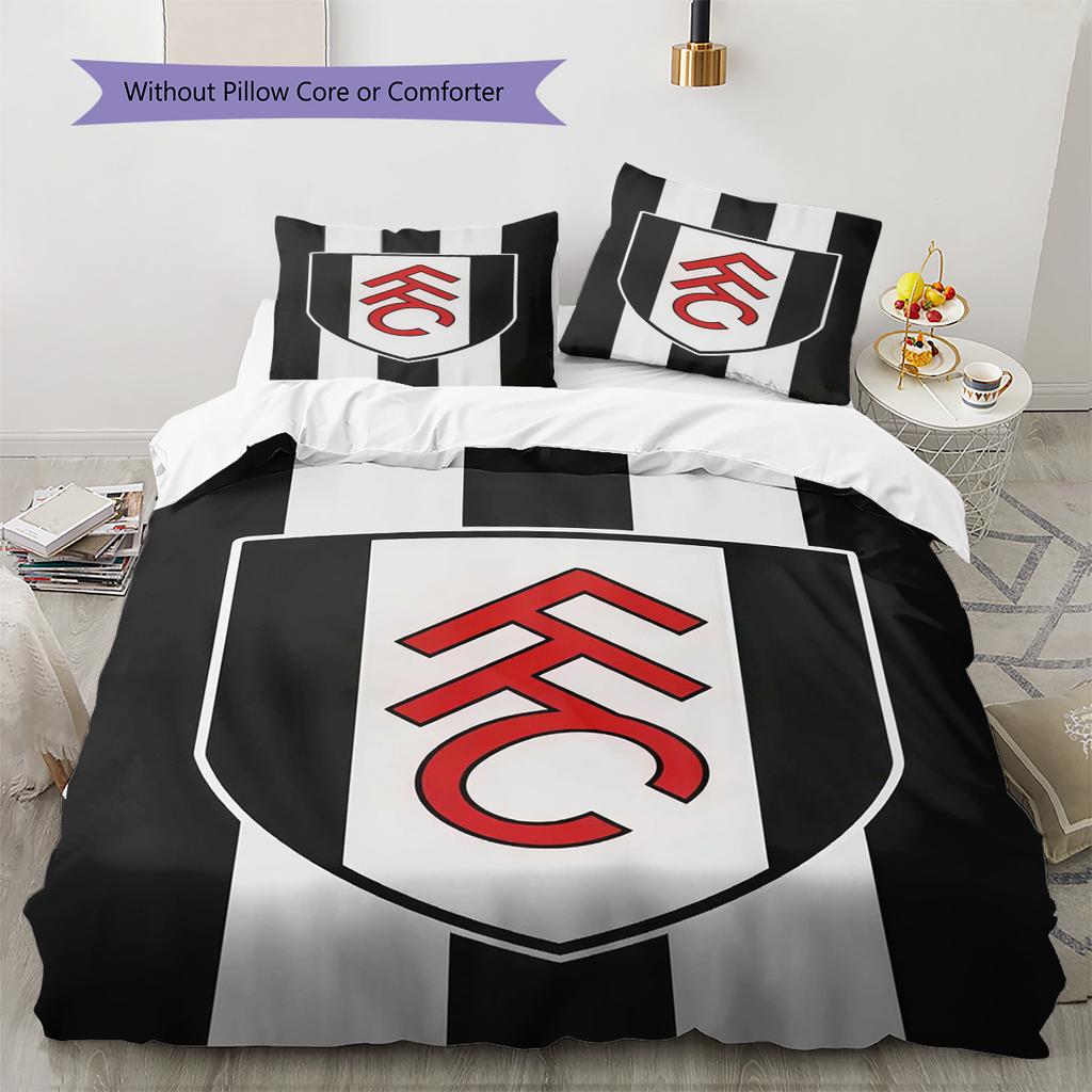 Fulham F.C Teppichmuster Bettwäsche Steppdecke Set Bettbezug Kissenbezug Heimdekoration Geburtstagsgeschenk (1 Bettbezug + 2 Kissenbezüge, ohne Füllung)
