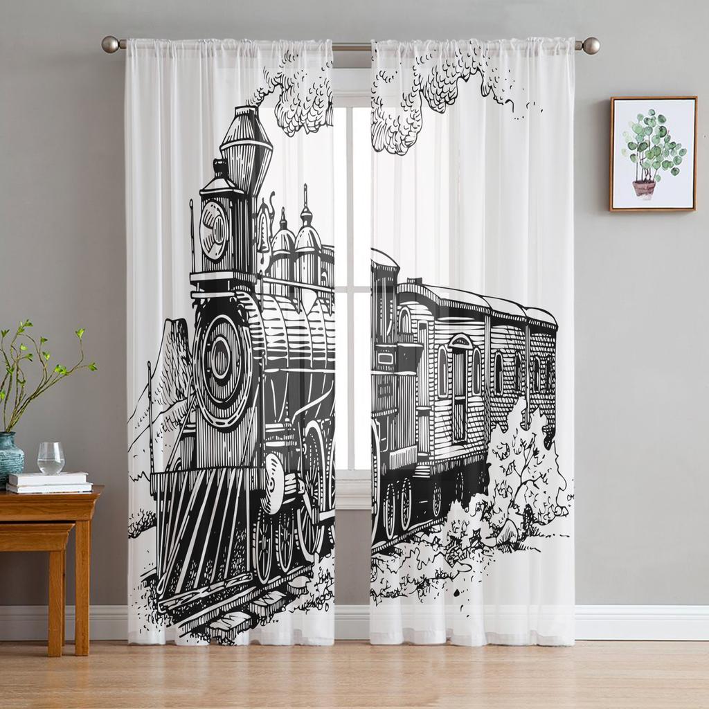 Train And Railway Travel Window Treatment Tulle Modern Sheer Curtains for Kitchen Living Room the Bedroom Curtains Decoration