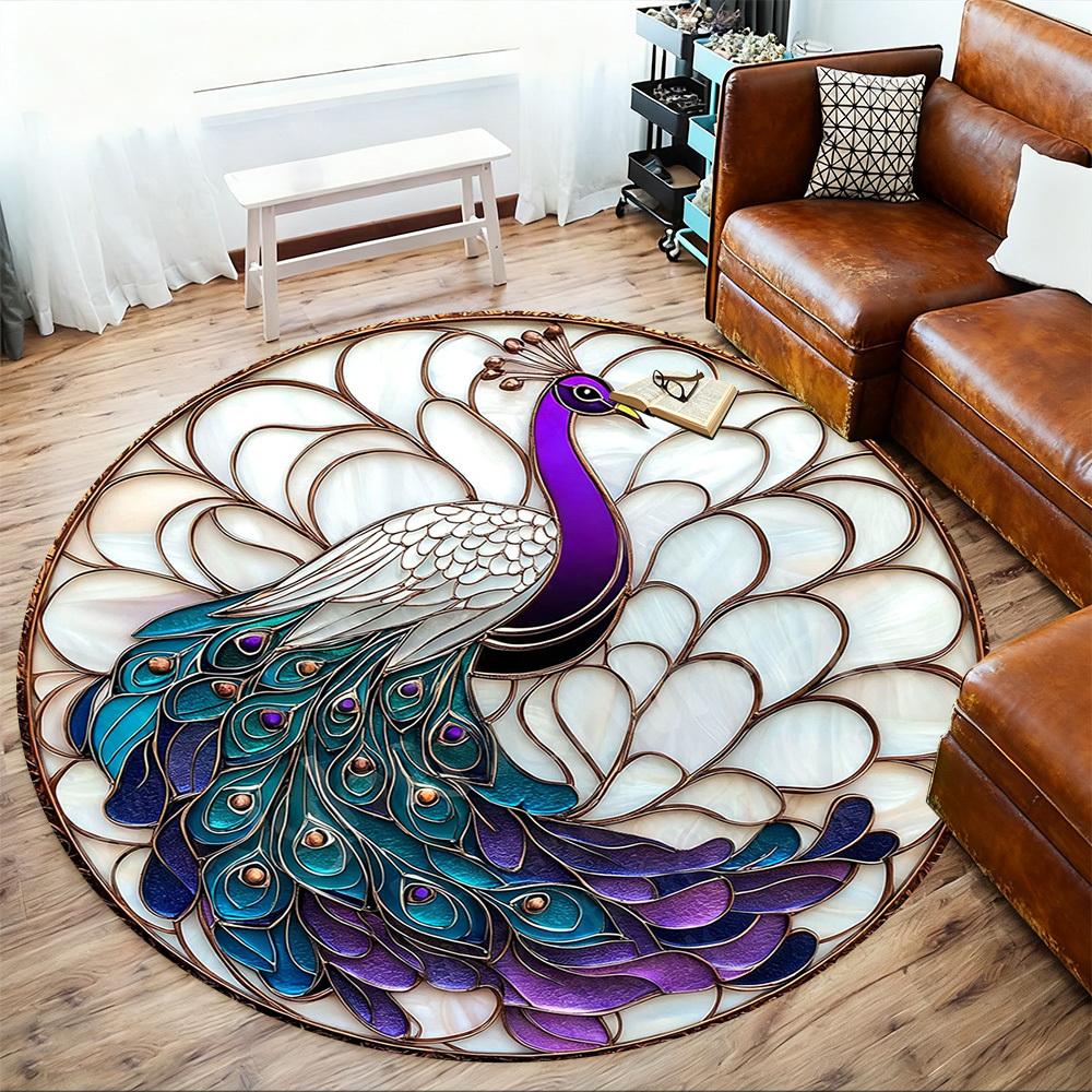 1PC peacock feathers Office Round Area Rug, Under Office Chairs Bedroom Living Room Home Decor, Carpet for Office -1110115