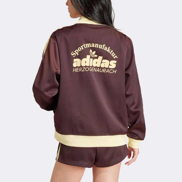 Adidas Originals Three Stripe Color Block Zip Long Sleeve Jacket Women Jacket Brown IR6085