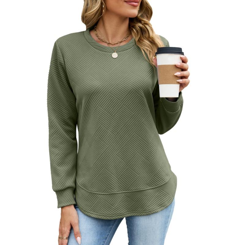 Однотонный свободный свитшот с круглым вырезом и длинными рукавами, повседневный, для женщин