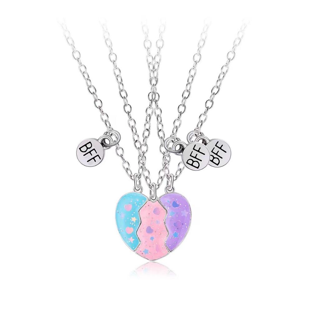 3Pcs Friendship Jewelry BFF Necklaces Alloy Cartoon Dripping Heart Necklace
