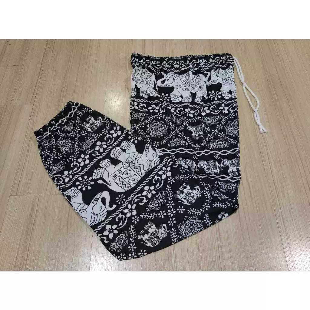 Elephant Pants Women Men Unisex Print Thailand Casual Streetwear Beach Bohemian Retro Vintage Adjustable Elastic Waist Rope Strap Loose Legs
