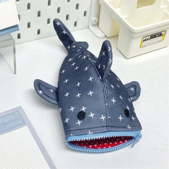 Pencil Bag Shark Shape Smooth Zipper Closure Pen Holder Large Capacity Thickened Funny Stationery Organizer