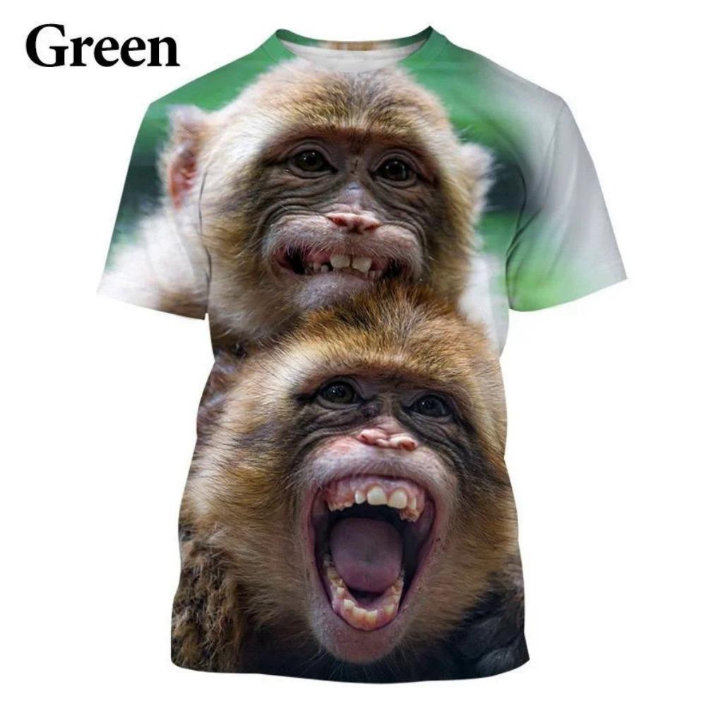 Men's Fun Monkey Lip Printed T-shirt, Orangutan Imitation Gorilla 3D Printed Clothing, Boys' Short Sleeved Unisex Top