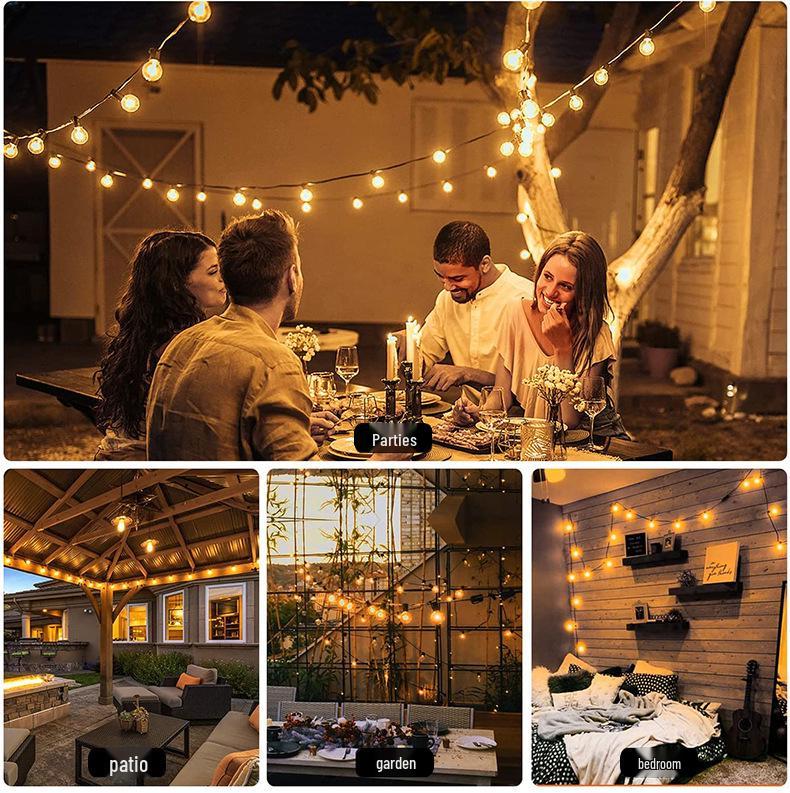 Waterproof LED Solar G40 Globe String Lights, Retro Tungsten Filament Bulbs for Outdoor Camping Atmosphere