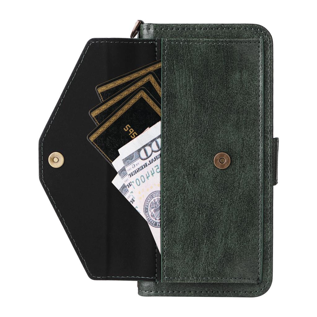 For Samsung Galaxy A24 4G (162.1mm) Leather Case Magnetic Closure Wallet Stand Phone Cover with Crossbody Strap