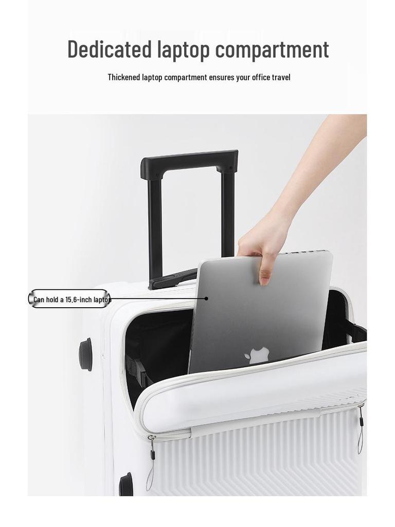 20" Leather Carry-On Business Suitcase with Front Opening & Combo Lock for Men & Women