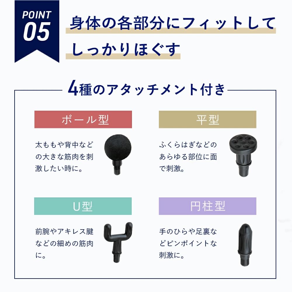 KINMAKUmini Drill Gun Silver Gray 4 Types of Attachments Rechargeable Lightweight Small Massage Gun Shoulder Blade