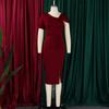 Women Fashion Elegant Solid High Waist Hip Wrap Short Sleeve Midi Dress