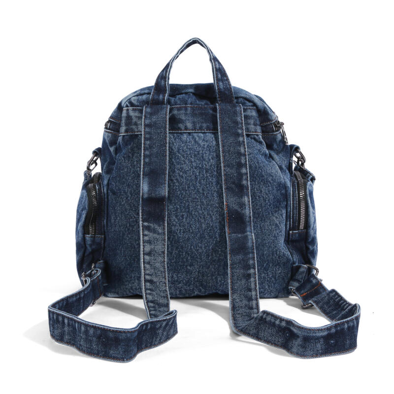 Vintage Denim Backpack Rivet Shoulder Bag Student Schoolbag Class Commuter Backpack
