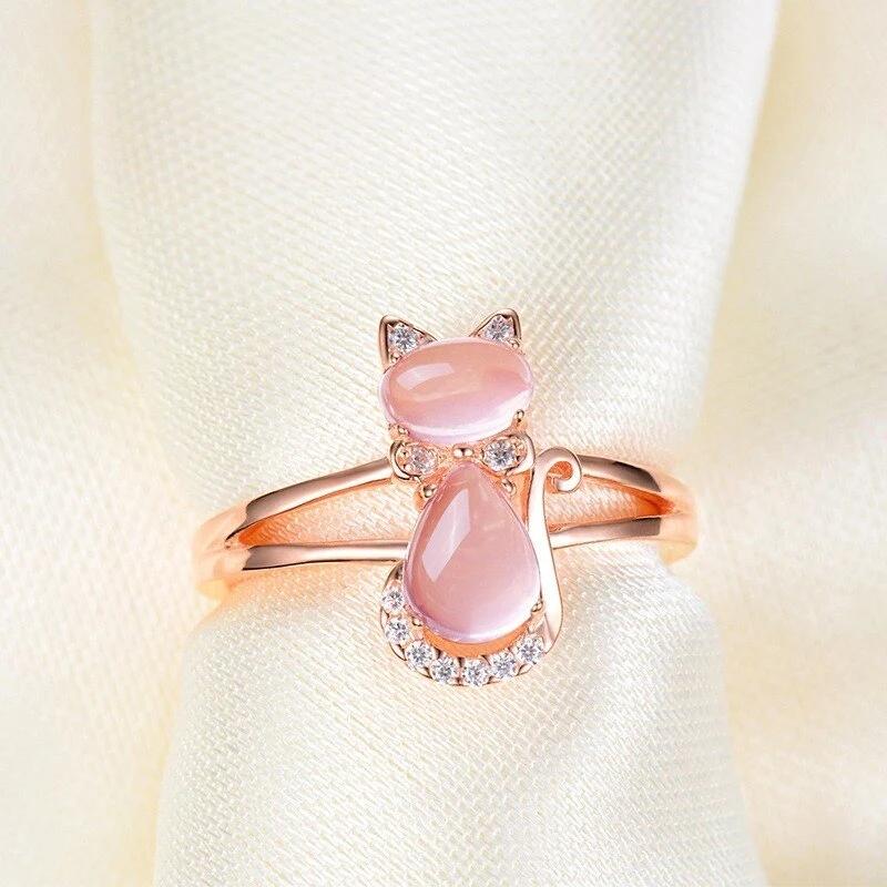 Rose Gold Color Cat Rings for Women Cute Girls Gift Exquisite Finger Accessories Party Daily Wearable Statement Jewelry
