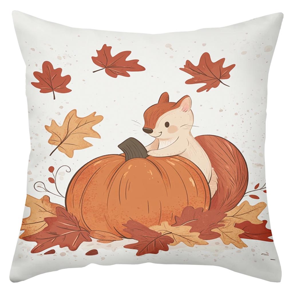 Autumn Themed Cushions With Fox Squirrel Pumpkin Polyester pillowcase, sofa decorative cushion cov Headboard Pillow