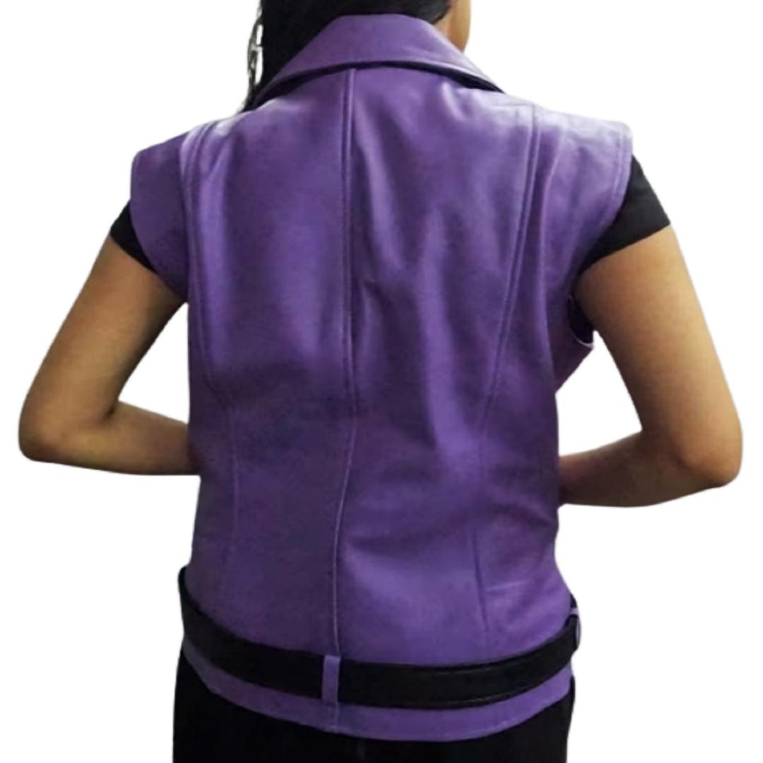 Noora Женская байкерская куртка из овечьей кожи цвета лаванды с молнией и карманом | — фото 3