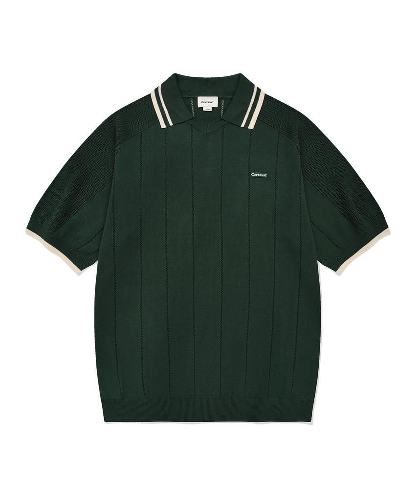 COVERNAT Skipper Collar Half Knit Green