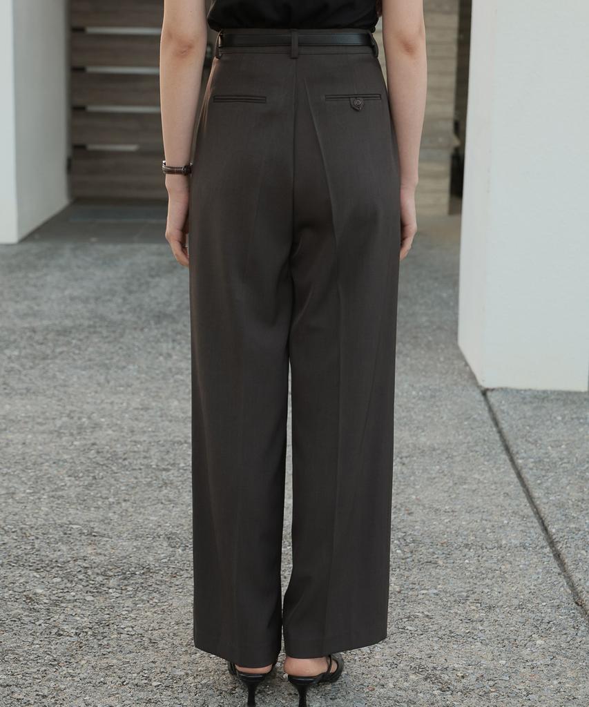 DEHEVE Classic Pintuck Wide Slacks [Charcoal]